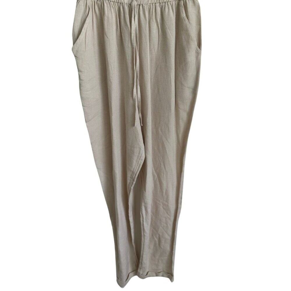 Jessica Simpson Short Sleeve Linen Jumpsuit Beige Small - Picture 3 of 9